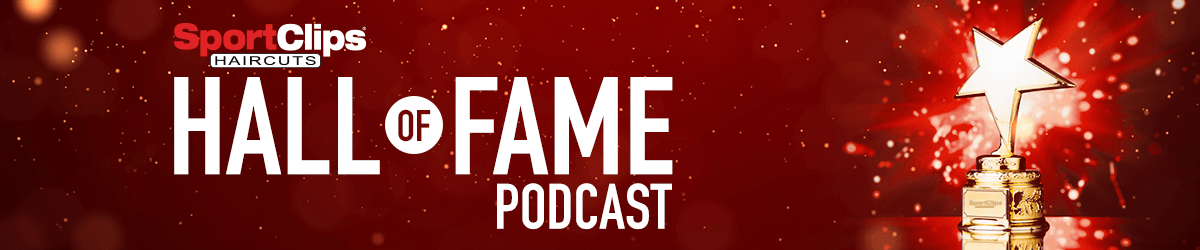 Hall of Fame Podcast with Trophy and Exploding Fireworks in Background
